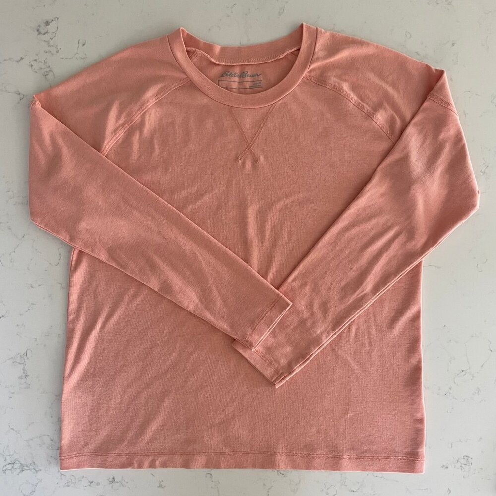 Eddie Bauer Casual Lg Sleeve Crew Neck Cotton Poly Drop Shoulder Top Peach Sz M - Picture 9 of 10